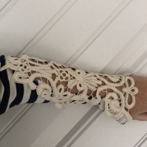 Striped top with crochet sleeves